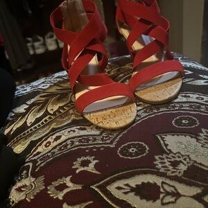 Liz Claiborne Red Strappy Wedges